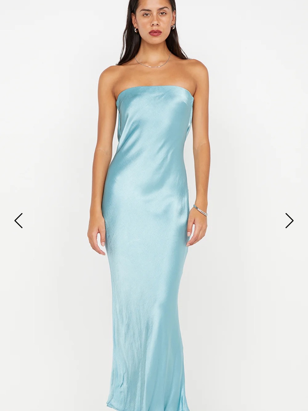 Bec & Bridge Strapless Satin Midi Dress in Sky Blue